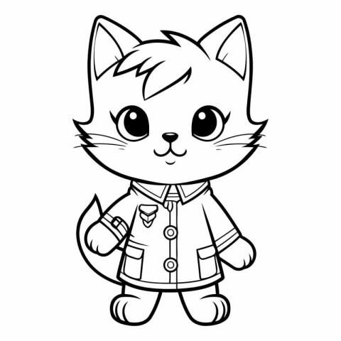 Black and White Cartoon Illustration of Cute Little Cat Animal C