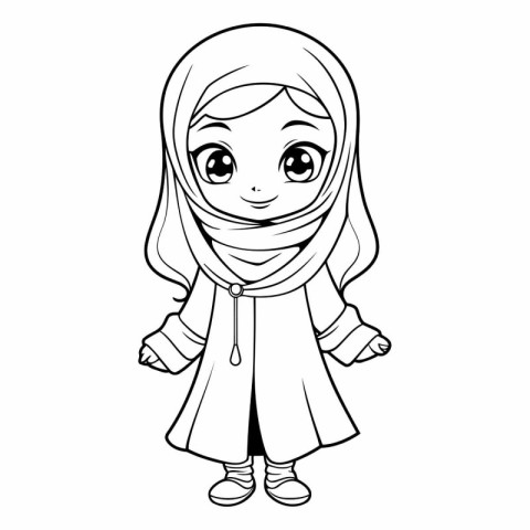 Cute muslim girl in hijab for coloring book.