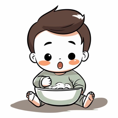 Cute little baby boy sitting in a bowl.