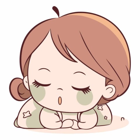 Illustration of a Cute Baby Girl Lying Down and Sleeping