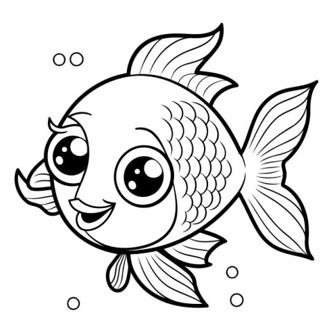 Black and White Cartoon Illustration of Cute Fish Animal Charact