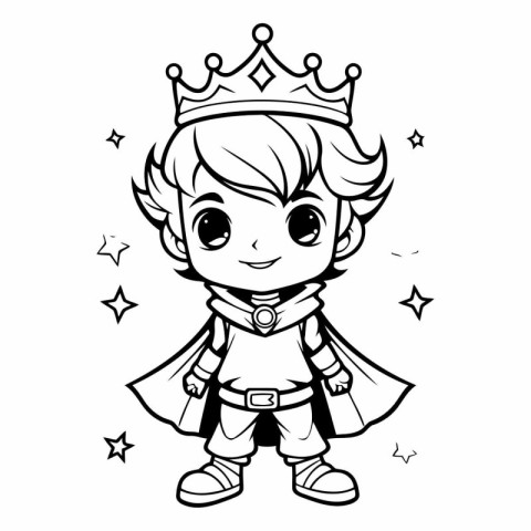 Black and White Cartoon Illustration of Cute Fairy King Fantasy