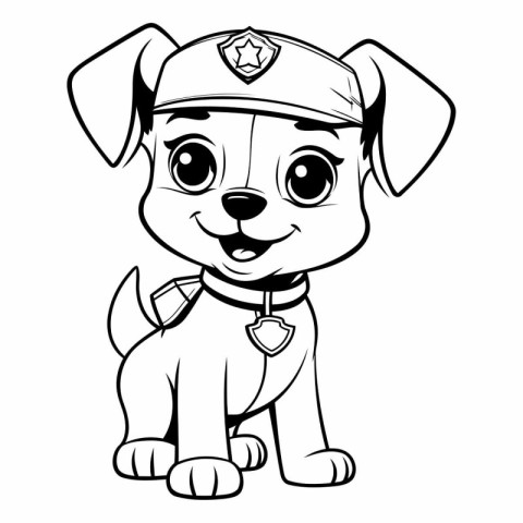 Black and White Cartoon Illustration of Cute Puppy Police Dog An