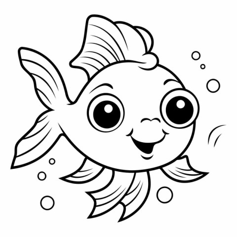 Black and White Cartoon Illustration of Cute Fish Animal Charact