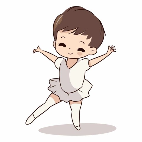 Cute little boy in a white dress dancing ballet.