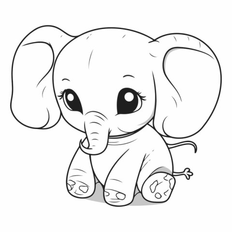 Cute cartoon baby elephant for coloring book or page.