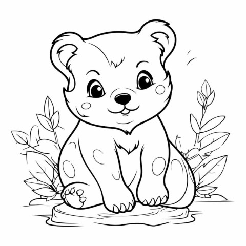 Cute cartoon bear sitting on the grass. Coloring book for childr