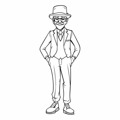 Vector illustration of a man in a hat and glasses. Cartoon style