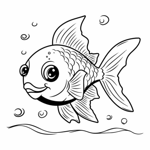 Black and White Cartoon Illustration of Cute Fish Animal for Col