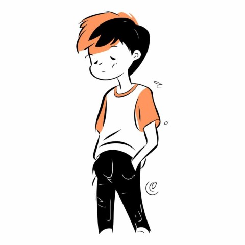 Vector illustration of a boy in an orange t-shirt and jeans