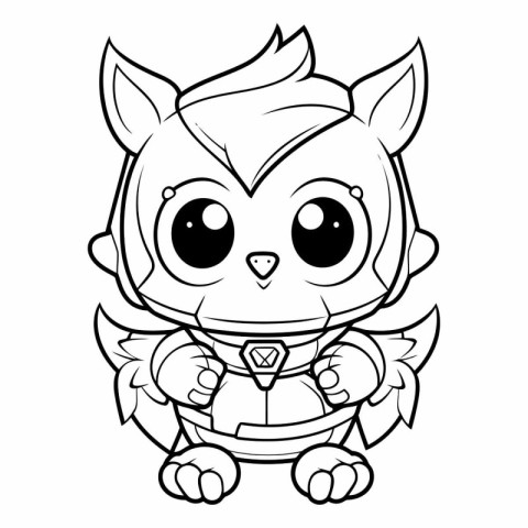 Coloring book for children: Cute owl in a superhero costume