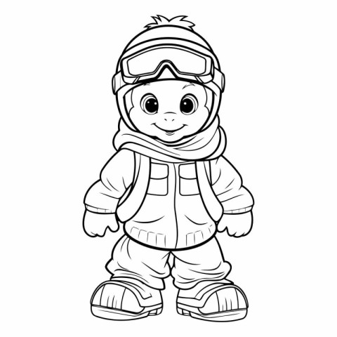 Vector illustration of a little boy in a ski suit. Coloring book