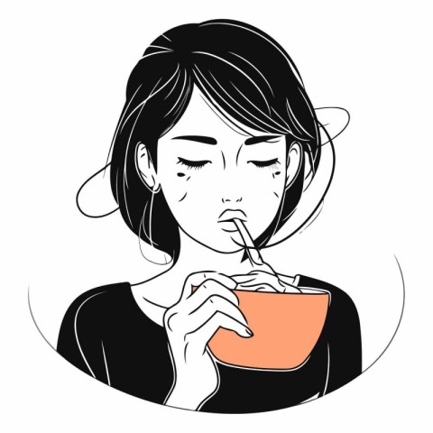 Illustration of a woman drinking a cup of coffee or tea.