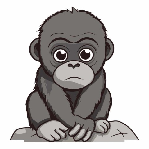 Gorilla monkey sitting on a rock isolated on white background