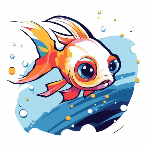 Vector illustration of a cute cartoon goldfish on a background o