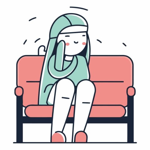 Illustration of a Girl Sitting on a Couch and Thinking About Som