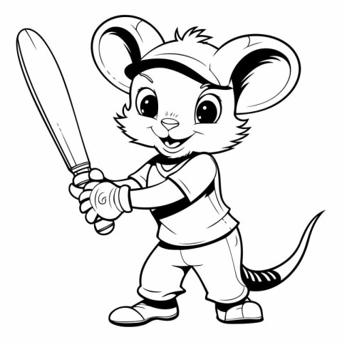 Black and White Cartoon Illustration of Little Mouse Mascot Char