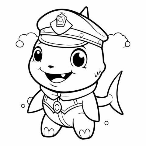 Black and White Cartoon Illustration of Cute Little Pirate Capta