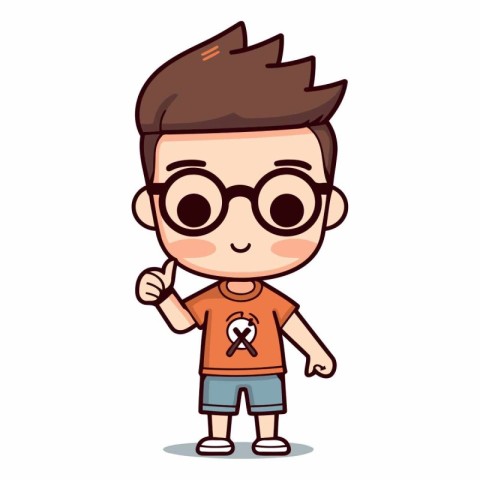 Thumbs up - Cute Little Boy Cartoon Character Vector Illustratio