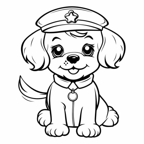 Black and White Cartoon Illustration of Cute Puppy Police Dog Co