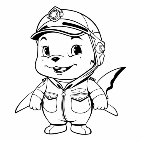 Black and White Cartoon Illustration of Cute Little Boy Astronau