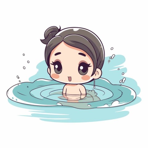 Cute little girl taking a bath in the water.