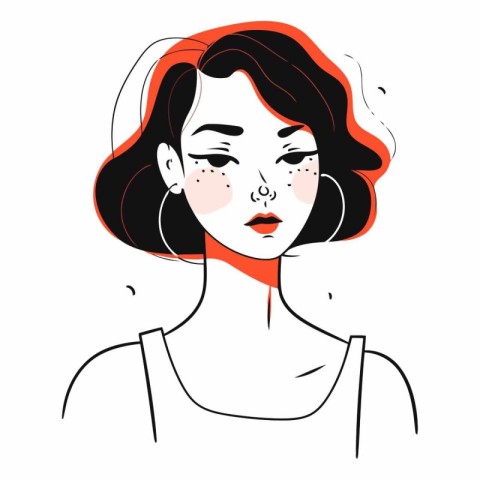 Vector illustration of a woman in a white T-shirt. Cartoon style