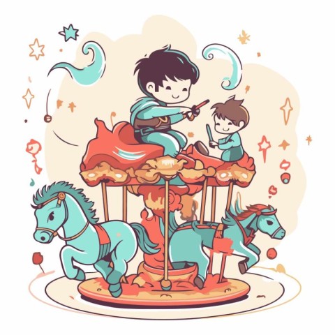 Children riding on a merry-go-round.