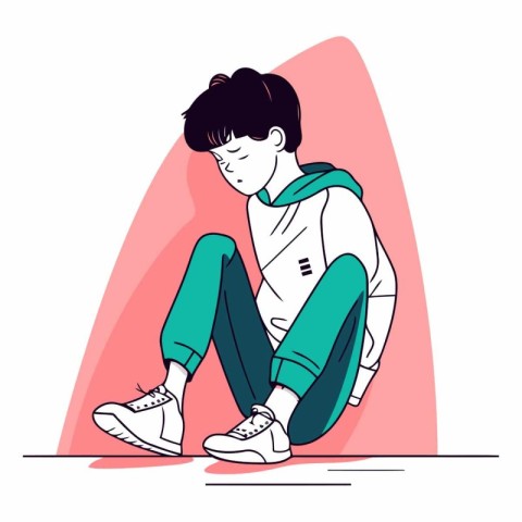 Young man in sportswear sitting on the floor