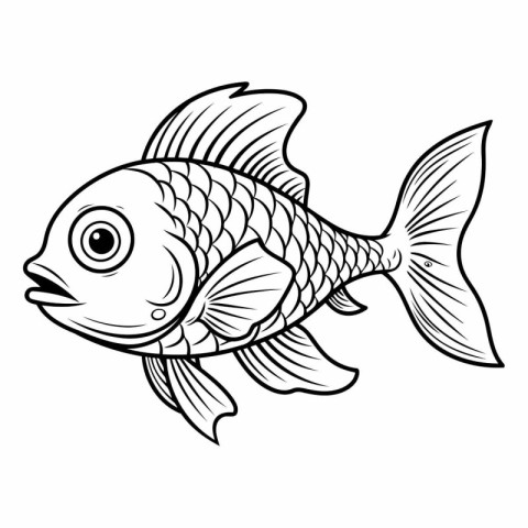 Black and white illustration of a fish isolated on a white backg