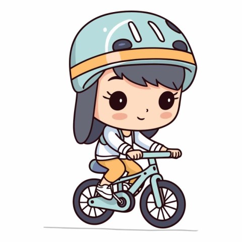 Cute little girl in helmet riding a bike.