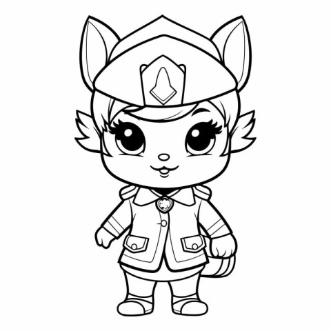 Coloring book for children: Cute cartoon girl in military unifor