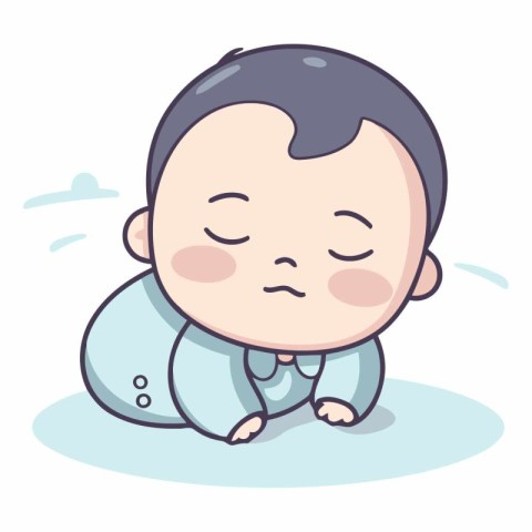 Illustration of a Cute Baby Boy Crying on the Floor