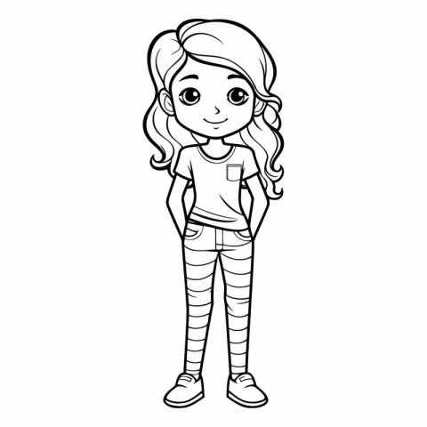 Coloring book for children. Girl in a T-shirt and shorts