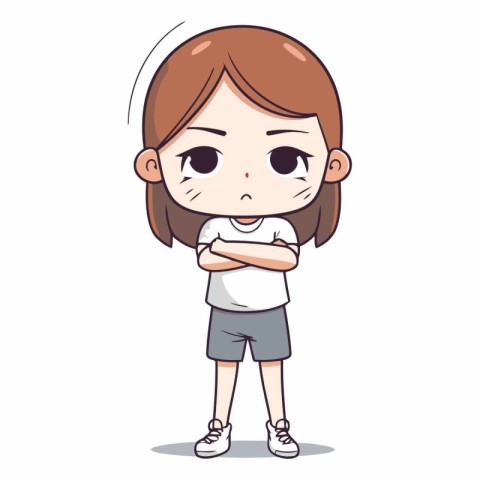 Cute little girl in casual clothes. Cartoon style.