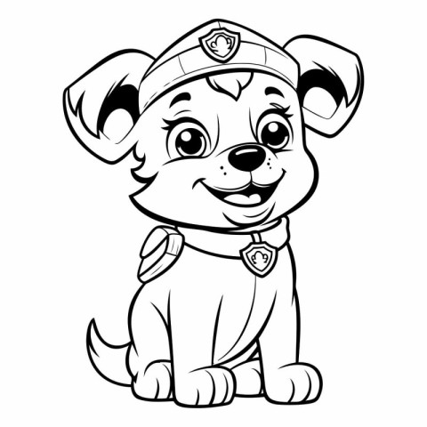 Black and White Cartoon Illustration of Cute Puppy Police Dog Co