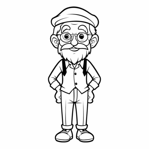 Outline of a cartoon old man wearing glasses and a cap.