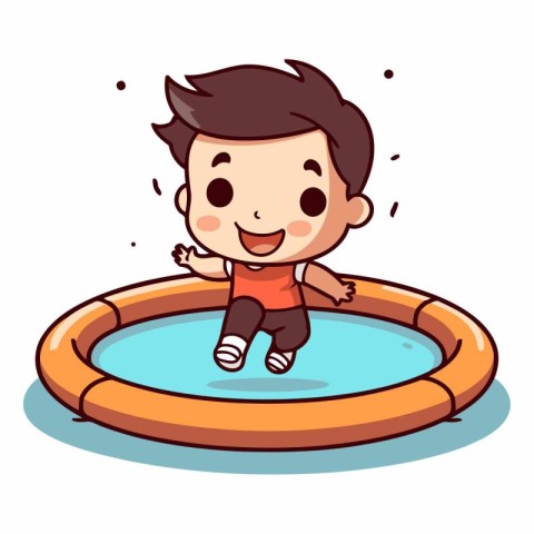 Boy jumping in swimming pool - Colorful Cartoon Illustration. Ve