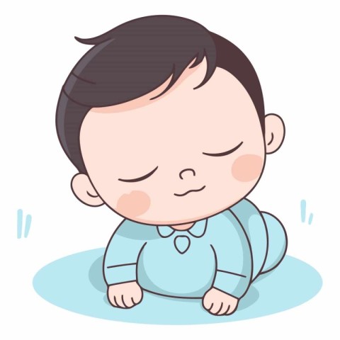 Illustration of a Cute Baby Boy Sleeping on the Floor.