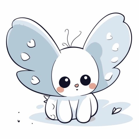 Cute cartoon butterfly with wings on white background.