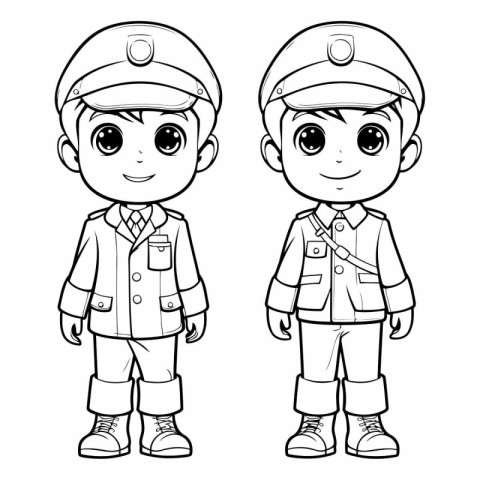 Boy and girl in uniform. Coloring book.