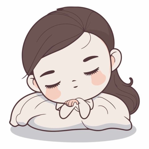 Illustration of a Cute Girl Sleeping with Her Eyes Closed.