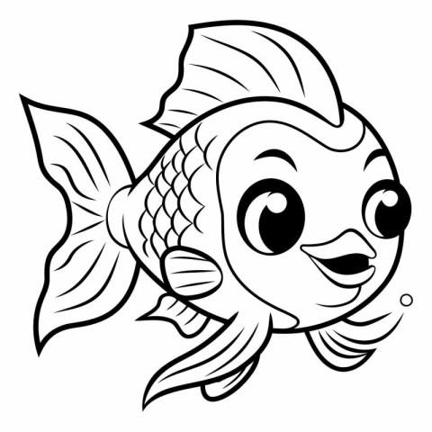 Black and White Cartoon Illustration of Cute Fish Animal Charact