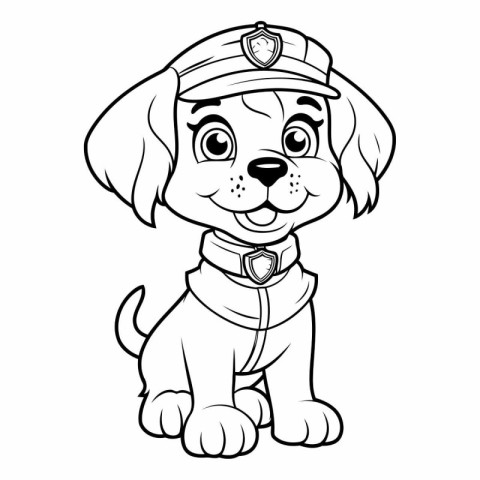 Black and White Cartoon Illustration of Cute Puppy Police Dog An