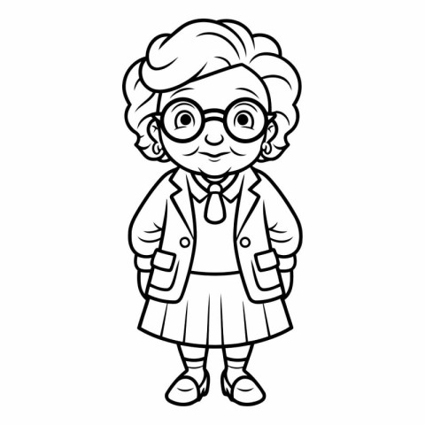 Black and White Cartoon Illustration of Grandmother Character fo