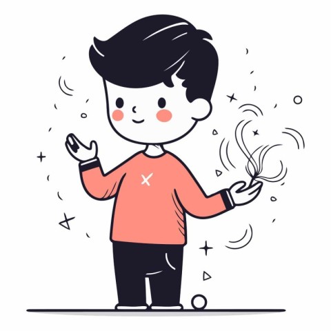 Vector illustration of a boy holding a smoking pipe in his hands