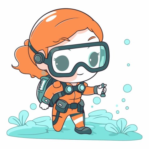 Cute little girl wearing scuba diving suit.