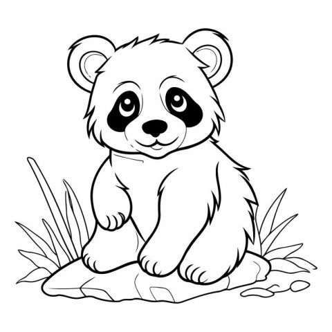 Panda sitting on the rock. Coloring book for children.