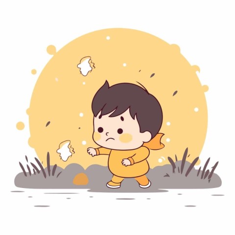 Little boy running in the park. Cute cartoon vector illustration