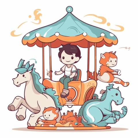 Children riding on a merry-go-round.